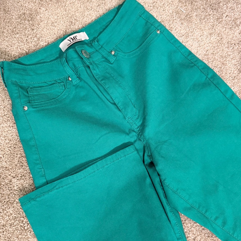 YMI Los Angeles Teal Green High Rise Cropped Flare Jeans Womens Medium
